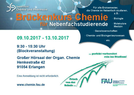 Zum Artikel "Erstsemester-Veranstaltung: Brückenkurs Chemie für Nebenfachstudierende 09. – 13. Oktober 2017"