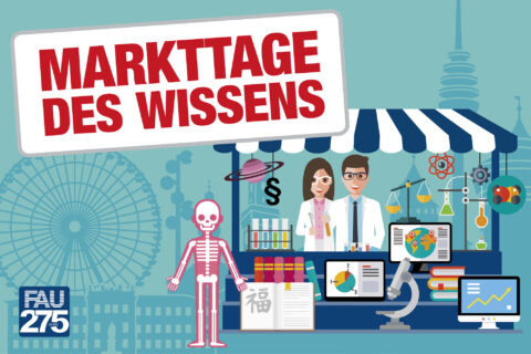 Illustration mit Markstand zum Marktstand des Wissens