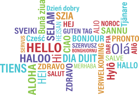 Das Bild zeigt die Worte "Hallo" in bunten Schriftzügen in verschiedenen Sprachen.