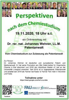 Zum Artikel "Online-Vortrag: „Vom Chemiestudium zur Zulassung als Patentanwalt“"
