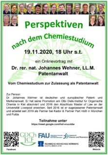 Zum Artikel "Online-Vortrag: “Vom Chemiestudium zur Zulassung als Patentanwalt”"