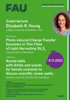 Zum Artikel "Einladung zum Gastvortrag am 8. November 2022: “Photo-induced Charge Transfer Dynamics in Thin Films of Light Harvesting Sb2S3”"